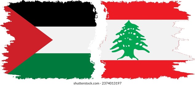 Lebanon and Palestine grunge flags connection, vector