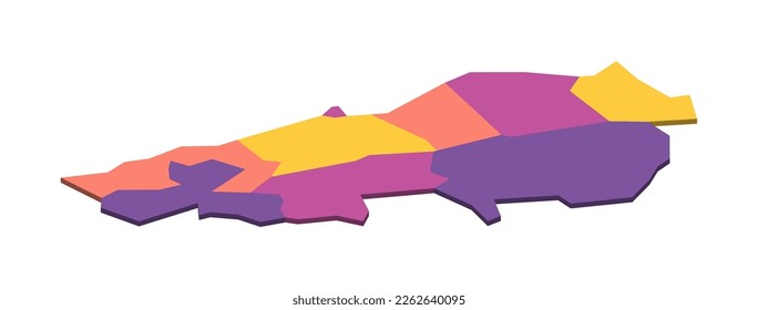 Mapa político del Líbano de divisiones administrativas - gobernaciones. Mapa vectorial 3D en blanco isométrico en el esquema de cuatro colores.