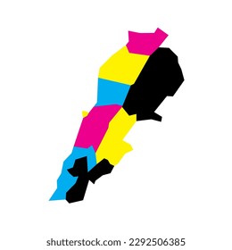 Lebanon political map of administrative divisions - governorates. Blank vector map in CMYK colors.