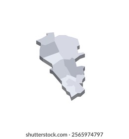 Lebanon political map of administrative divisions - governorates. 3D isometric blank vector map in shades of grey.