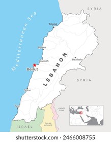 Lebanon political map with capital Beirut, national borders and important cities