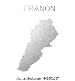 Lebanon polygonal vector map. Molecular structure country map design. Network connections polygonal Lebanon map in geometric style for your infographics.