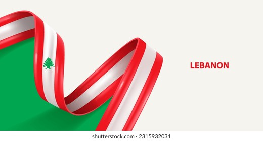 Lebanon ribbon flag, bent waving ribbon in colors of the Lebanon national flag. National flag background.
