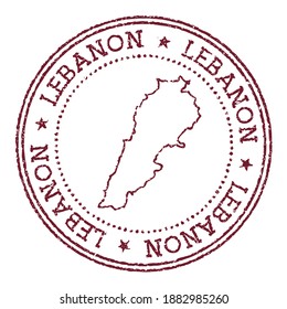 Lebanon round rubber stamp with country map. Vintage red passport stamp with circular text and stars, vector illustration.