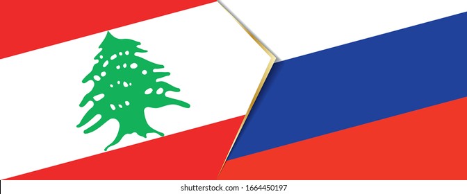Lebanon and Russia flags, two vector flags symbol of relationship or confrontation.