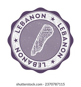 Lebanon seal. Country round logo with shape of Lebanon and country name in multiple languages word cloud. Astonishing emblem. Superb vector illustration.