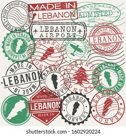 Lebanon Set of Stamps. Travel Passport Stamp. Made In Product. Design Seals Old Style Insignia. Icon Clip Art Vector.