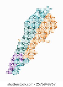 Lebanon, shape of the country build of colored cells. Digital style map of the Lebanon on white background. Small size square blocks. Modern vector illustration.