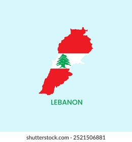 Lebanon simple vector map outline. Lebanon national flag map design illustration of Lebanon country flag inside the map vector.