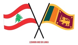 Lebanon And Sri Lanka Flags Crossed And Waving Flat Style. Official Proportion. Correct Colors.