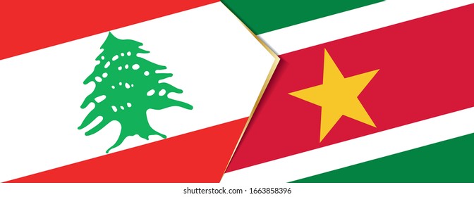 Lebanon and Suriname flags, two vector flags symbol of relationship or confrontation.