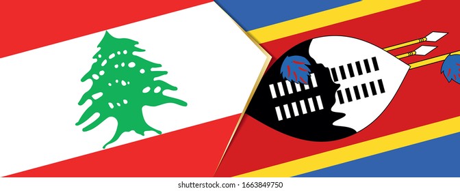 Lebanon and Swaziland flags, two vector flags symbol of relationship or confrontation.