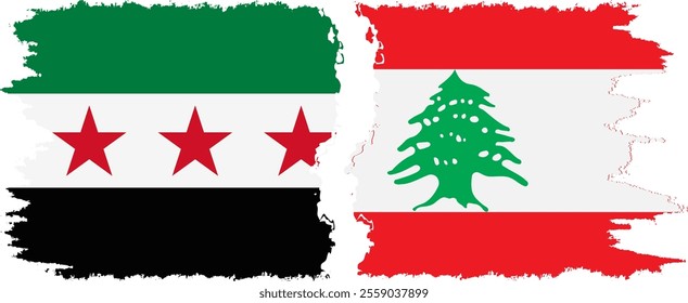 Lebanon and Syrian Revolution grunge flags connection, vector