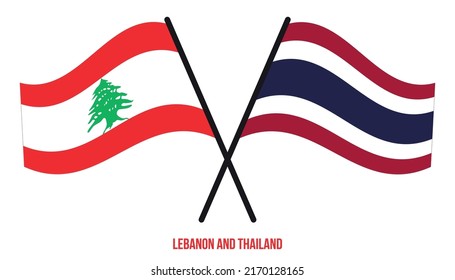 Lebanon and Thailand Flags Crossed And Waving Flat Style. Official Proportion. Correct Colors.