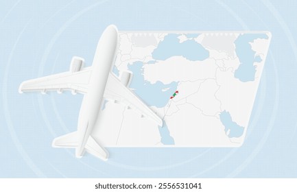 Lebanon Travel Illustration with Plane and National Flag. Ideal for travel agencies, promotional materials, or geographic content related to Lebanon.