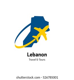 Lebanon Travel and Tours logo. Vector travel company logo design - Country map Leisure travel logo template. Tourism emblem, leisure center - vector illustration