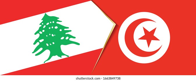 Lebanon and Tunisia flags, two vector flags symbol of relationship or confrontation.