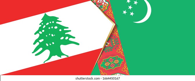 Lebanon and Turkmenistan flags, two vector flags symbol of relationship or confrontation.