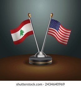 Lebanon and United States table flags with gradient backgrund. Vector Illustration