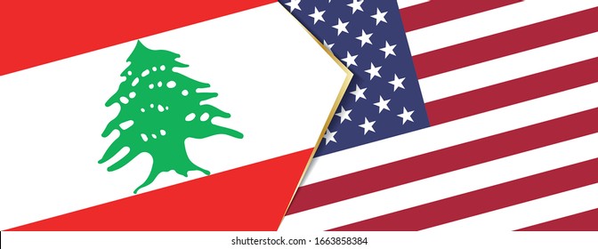 Die Flaggen Libanons und der USA, zwei Vektorillustrationen Flaggen Symbol für Beziehung oder Konfrontation.