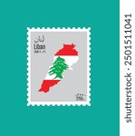 Lebanon vintage stamp post card, map, vector illustration cedar symbol