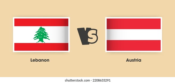 Lebanon vs Austria flags placed side by side. Creative stylish national flags of Lebanon vs Austria with background