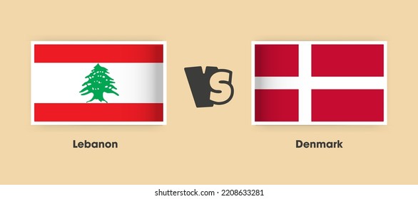 Lebanon vs Denmark flags placed side by side. Creative stylish national flags of Lebanon vs Denmark with background