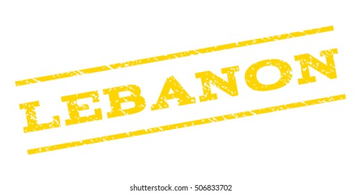 Lebanon watermark stamp. Text caption between parallel lines with grunge design style. Rubber seal stamp with scratched texture. Vector yellow color ink imprint on a white background.