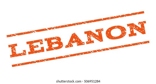 Lebanon watermark stamp. Text tag between parallel lines with grunge design style. Rubber seal stamp with unclean texture. Vector orange color ink imprint on a white background.