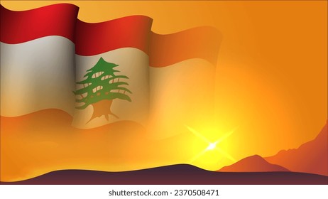 lebanon waving flag background design on sunset view vector illustration suitable for poster, social media design event on lebanon