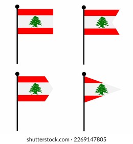 Lebanon waving flag icon set in 4 shape versions. Collection of flagpole sign for identity, emblem, and infographic. 