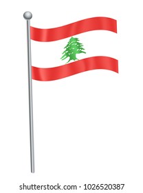 Lebanon waving flag on flagpole vector illustration.3d vector icon isolated on white background