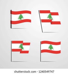 Lebanon waving flag set