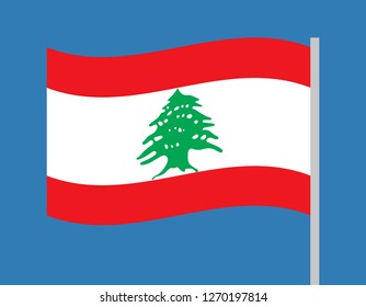 Lebanon waving simple vector flag on sky background
