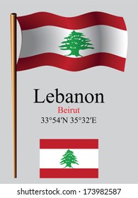 lebanon wavy flag and coordinates against gray background, vector art illustration, image contains transparency