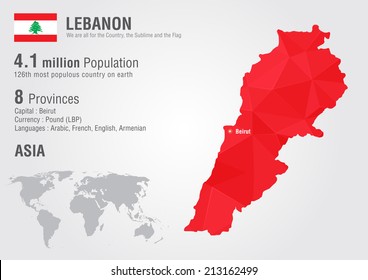 Lebanon world map with a pixel diamond texture. World geography.