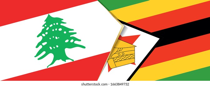 Lebanon and Zimbabwe flags, two vector flags symbol of relationship or confrontation.