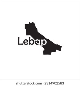 Lebap map and black lettering design on white background