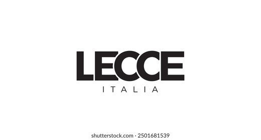 Lecce in the Italia emblem. The design features a geometric style, vector illustration with bold typography in a modern font. The graphic slogan lettering.