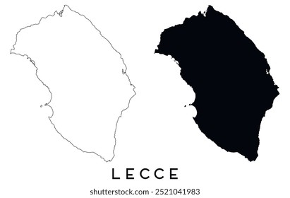 Contorno do mapa de Lecce e vetor de silhueta preta