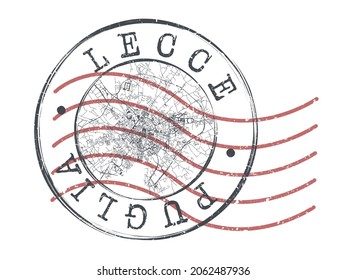 Lecce, Province of Lecce, Italy Stamp Map Postal. Silhouette Seal Roads and Streets. Passport Round Design. Vector Icon. Design Retro Travel National Symbol.