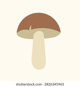 Leccinum birch bolete mushroom vector illustration. Flat cartoon brown cap wild forest fungus, autumn harvest edible food isolated design element
