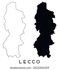 Contorno do mapa Lecco e vetor de silhueta preta