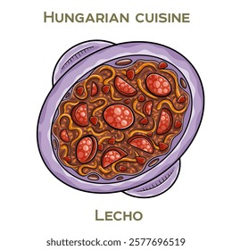 Lecho is a traditional Hungarian dish featuring a vibrant mix of stewed peppers, tomatoes, and onions, often served as a side or main course.