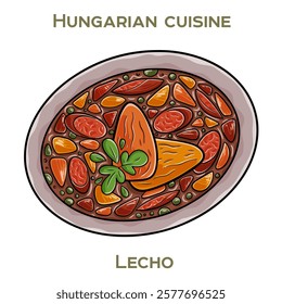 Lecho is a traditional Hungarian dish featuring a vibrant mix of stewed peppers, tomatoes, and onions, often served as a side or main course.