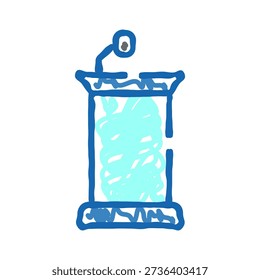 Lectern podium with a microphone standing on a white background, representing public speaking, presentations, communication, and education in a doodle style drawing