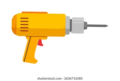 lectric Drill with Gray Chuck and Red Trigger Isolated on White Background