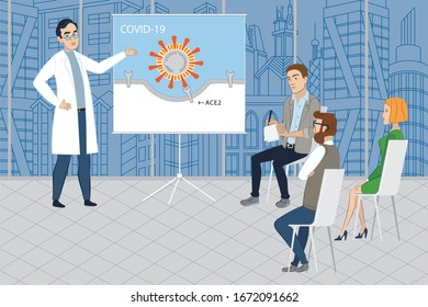 Conferencia sobre el coronavirus. Ilustración vectorial.