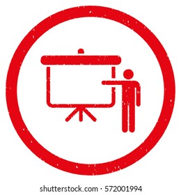 Lecture Board grainy textured icon inside circle for overlay watermark stamps. Flat symbol with dirty texture. Circled dotted vector red ink rubber seal stamp with grunge design on a white background.
