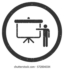 Lecture Board grainy textured icon inside circle for overlay watermark stamps. Flat symbol with dust texture. Circled dotted vector gray ink rubber seal stamp with grunge design on a white background.